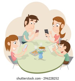 During a dinner, everyone playing with smart phones and ignoring each other. 