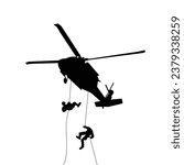 During an exercise on Marine. Marines Hang With helicopter. vector silhouette of during an exercise on Marine