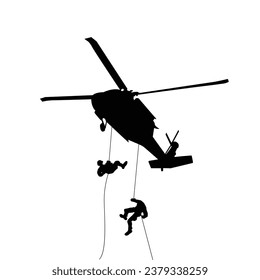 During an exercise on Marine. Marines Hang With helicopter. vector silhouette of during an exercise on Marine