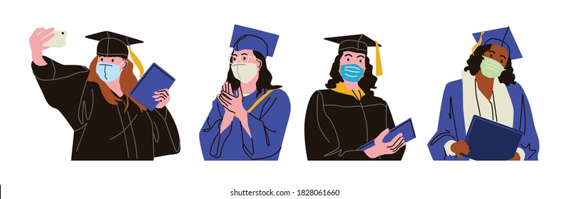 During the pandemic due to the corona virus, students who celebrate graduation must wear health masks. In certain areas even graduation day celebrations are held virtually