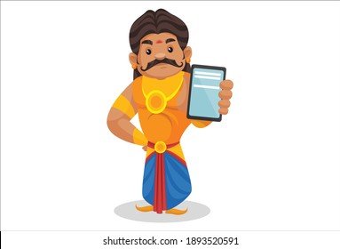 Duryodhana is showing a mobile phone. Vector graphic illustration. Individually on a white background.