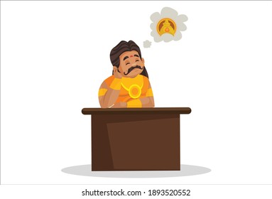 Duryodhana está pensando en la corona. Ilustración gráfica vectorial. Individualmente sobre un fondo blanco.