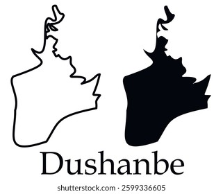 Dushanbe city map with black border outline vector