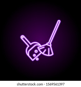 Dushpan and broom neon icon. Simple thin line, outline vector of cleaning icons for ui and ux, website or mobile application
