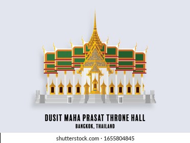 Dusit Maha Prasat Throne Hall - The Grand Palace, Bangkok, Thailand with craft style on background. 