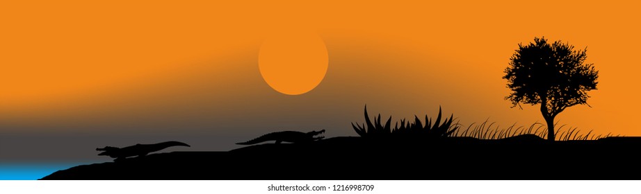 dusk banner crocodile vector