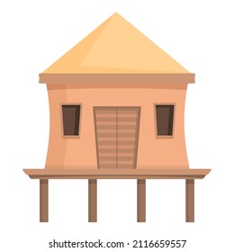 Dusk bungalow icon cartoon vector. Sea villa. House island