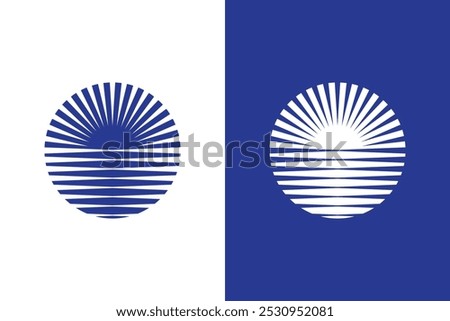 Dusk Dark Blue Sun Circle Logo Landscape Horizon Abstract Badge Sign Symbol