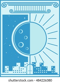 Dusk & Dawn Line art Illustration
