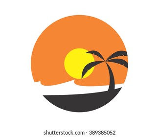 dusk evening sunset beach silhouette image icon vector