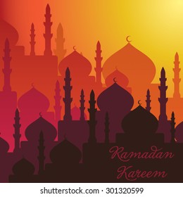 Dusk Mosques Ramadan Kareem (Generous Ramadan) card in vector format.