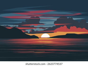 Dusk over the ocean illustration