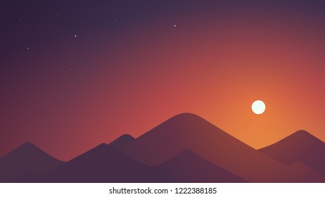 Dusk sky with a little bit stars and mountain background, gradient vector, sunrise card, banner, poster. eps 10