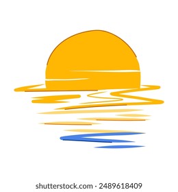 dusk sunset cartoon. beach view, blue evening, beautiful morning dusk sunset sign. isolated symbol vector illustration