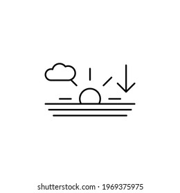 Dusk, sunset icon in flat black line style, isolated on white background 