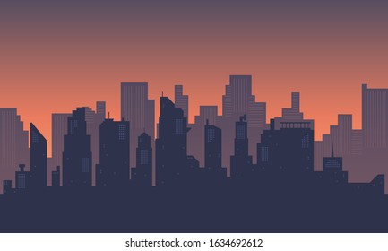 Dusk view with many buildings mall at urban