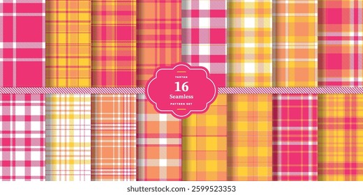 Dusky Pink and Bright Canary Seamless Tartan Textile Design Set of 16