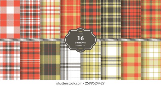 Dusky Pink Tartan patterns fabric texture. Modern Autumn Rust Seamless Tartan Set of 16