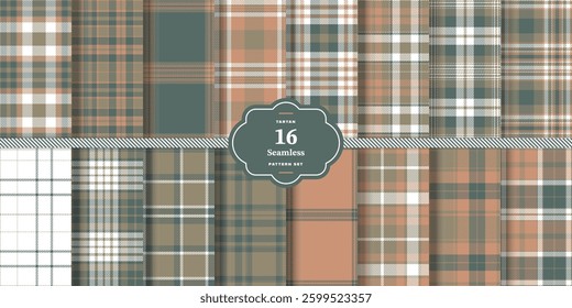 Dusky Pink and Vivid Poppy Seamless Tartan Textile Design Set of 16