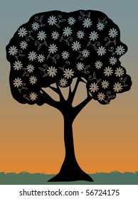 Dusky single outline of flower filled tree editable vector illustration