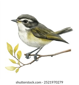 Dusky Warbler watercolor clipart isolated white background 