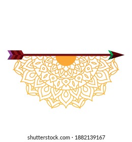 dussehra arrow with yellow mandala design, indian festival theme Vector illustration