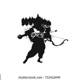 Dussehra celebration - Ravana with ten heads, Hand Drawn Sketch Vector illustration.