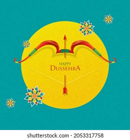 Dussehra Colorful Background with flower, bow and arrow and mandala