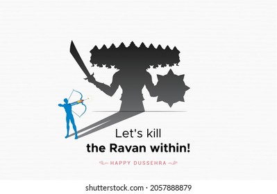 Dussehra festival arrow and bow with covid 19 corona vaccine mask and ravan silhouette illustration