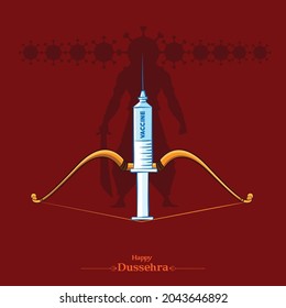 dussehra festival bow and arrow with ravana silhouette vector illustration