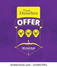 Dussehra Festival Offer Banner Design Template with Discount Tags Vector Illustration