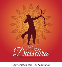 Dussehra greeting card with Lord Ram holding arrow and bow vector illustration