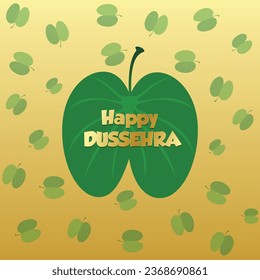 Dussehra greeting card writing Happy Dussehra text on Leaf vector illustration
