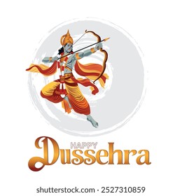 Uma saudação de Dussehra com Lord Rama desenhando seu arco e flecha cercado por um desenho circular HAPPY DUSSEHRA está escrito abaixo simbolizando o triunfo do bem sobre o mal.






