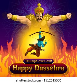 Dussehra Greetings where rama attacking ravana on fire