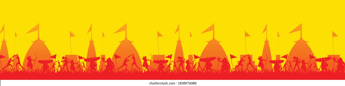 Dussehra Indian festival background vector illustration with Ram and Ravan war scene.