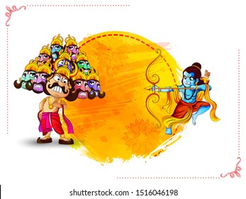 Dussehra, Lord Rama with arrow killing Ravana in Happy Dussehra