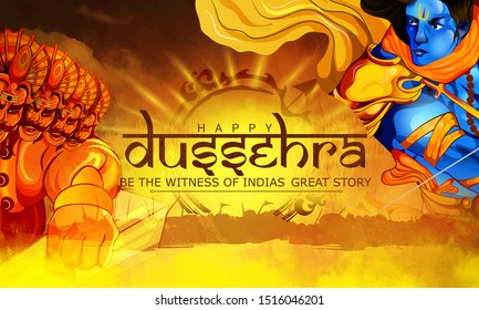 Dussehra, Lord Rama with arrow killing Ravana in Happy Dussehra