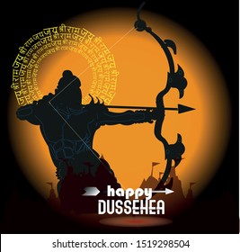 Dussehra, Lord Rama with arrow killing Ravana in Happy Dussehra illustration of Bow and Arrow of Rama in festival of India background