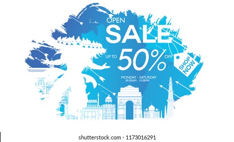 Dussehra Mega Sale with Special Discount Offers promotion advertisement, Creative website header or banner set, Angry ten headed Ravana Face and Lord Rama, Indian Festival concept.