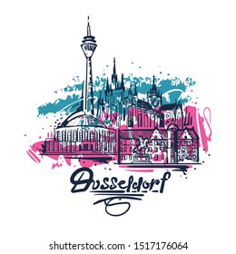 Dusseldorf abstract art color drawing. Dusseldorf sketch vector illustration isolated on white background.