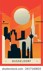 Dusseldorf city brutalism poster with abstract skyline, cityscape retro vector illustration. Germany, Westphalia  travel front cover, brochure, flyer, leaflet, business presentation template image