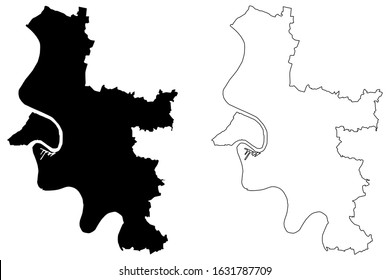 Dusseldorf City (Federal Republic of Germany, North Rhine-Westphalia) map vector illustration, scribble sketch City of Dusseldorf map