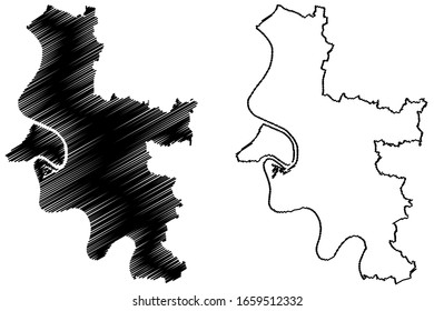 Dusseldorf City (Federal Republic of Germany, North Rhine-Westphalia) map vector illustration, scribble sketch City of Dusseldorf map