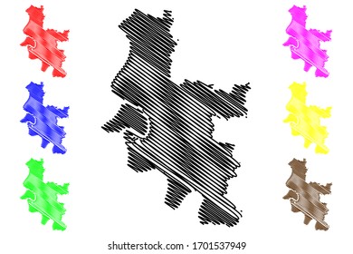 Dusseldorf City (Federal Republic of Germany, North Rhine-Westphalia) map vector illustration, scribble sketch City of Dusseldorf map