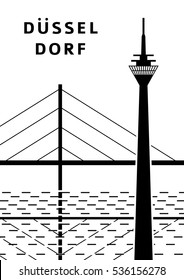 Dusseldorf city poster with bridge, river and TV tower
