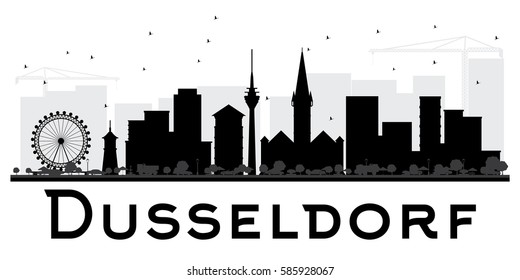 Dusseldorf City skyline black and white silhouette. Vector illustration. Simple flat concept for tourism presentation, banner, placard or web site. Cityscape with landmarks