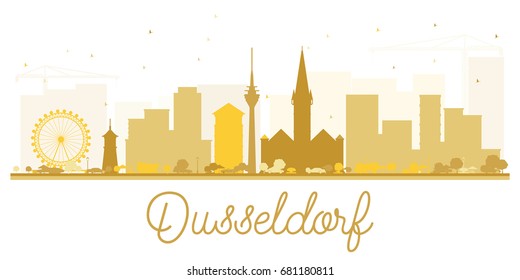 Dusseldorf City skyline golden silhouette. Vector illustration. Simple flat concept for tourism presentation, banner, placard or web site. Cityscape with landmarks