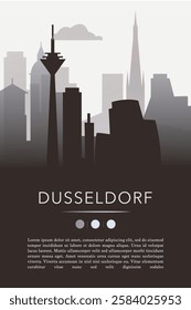 Dusseldorf city template for website, presentation, front page, invitation, publication sheet with skyline, landmarks. Vector Germany image layout, simple and grayscale