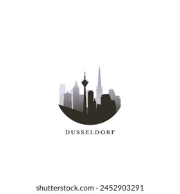 Dusseldorf cityscape, gradient vector badge, flat skyline logo, icon. Germany city round emblem idea with landmarks and building silhouettes. Isolated graphic